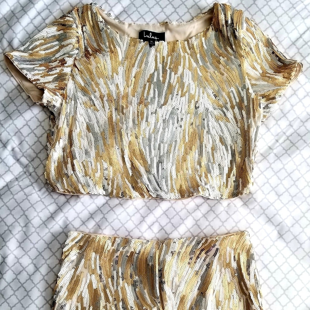 Silver and Gold sequin skirt set